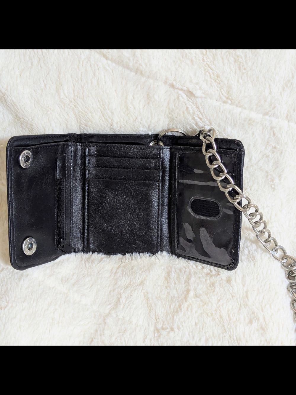 Black Leather Chain Wallet with Silver Hardware - Picture 5 of 14